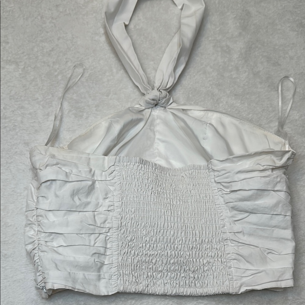 Pants Store White Ruched Tie Front Crop Top - Picture 6 of 11